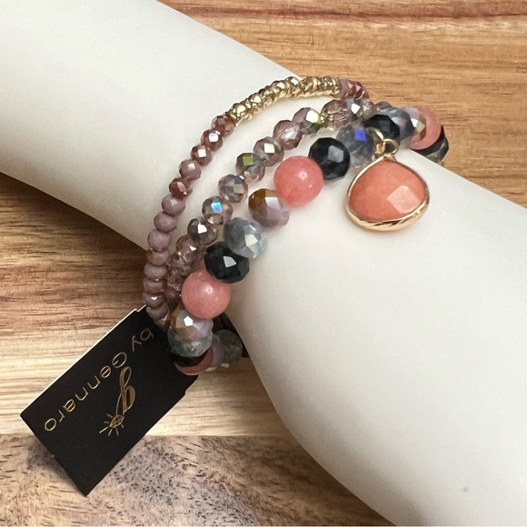 Set of 3 Beaded Stretch Bracelets Rose Pink Multicolor Faux Stone - Picture 5 of 5